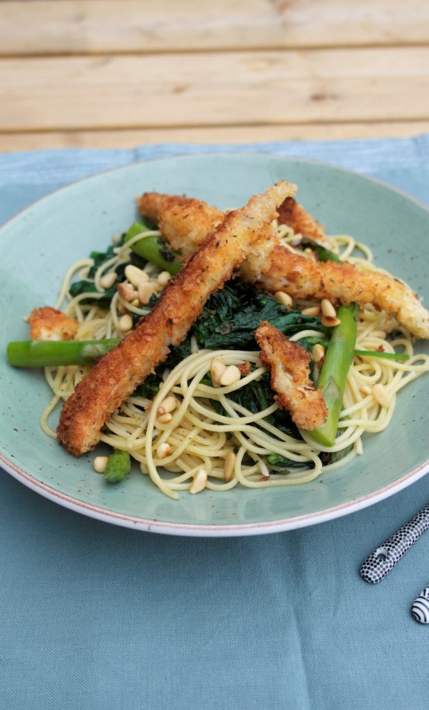 Recept Spaghetti Met Krokante Kabeljauwsticks Asperges En Spinazie Froodyz